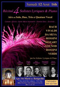 Affiche du concert Récital 4 Solistes Lyriques & Piano du samedi 12 août 2023