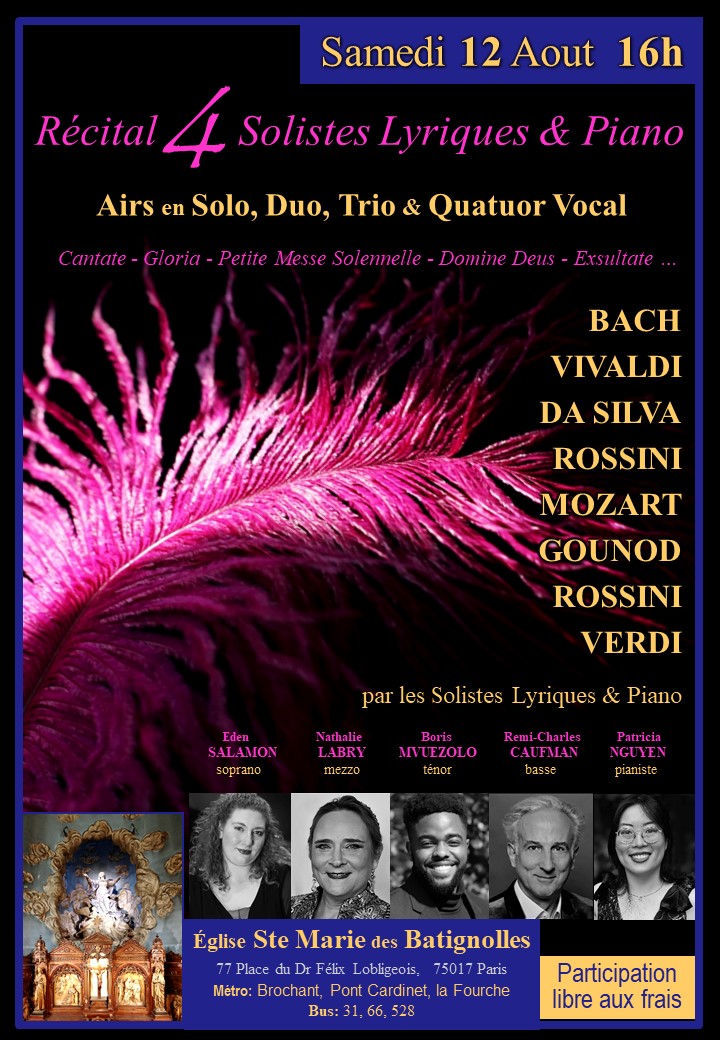 Affiche du concert Récital 4 Solistes Lyriques & Piano du samedi 12 août 2023